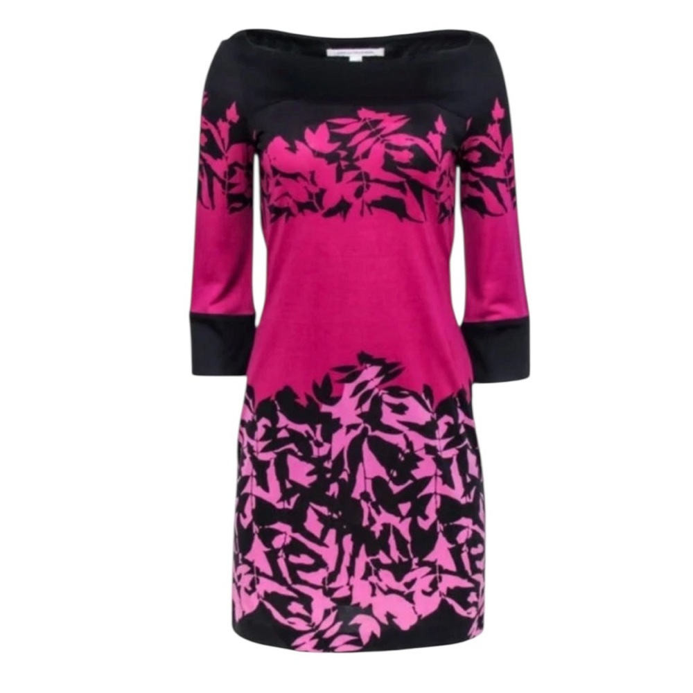 Vintage Diane Von Furstenberg silk sheath pink black print dress 4